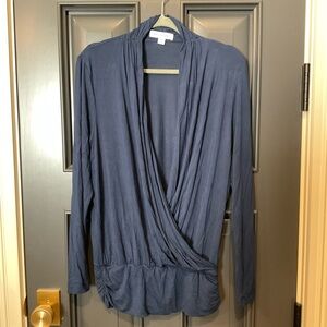 Amour Vert Women's Blue Draped Jersey Top Size L